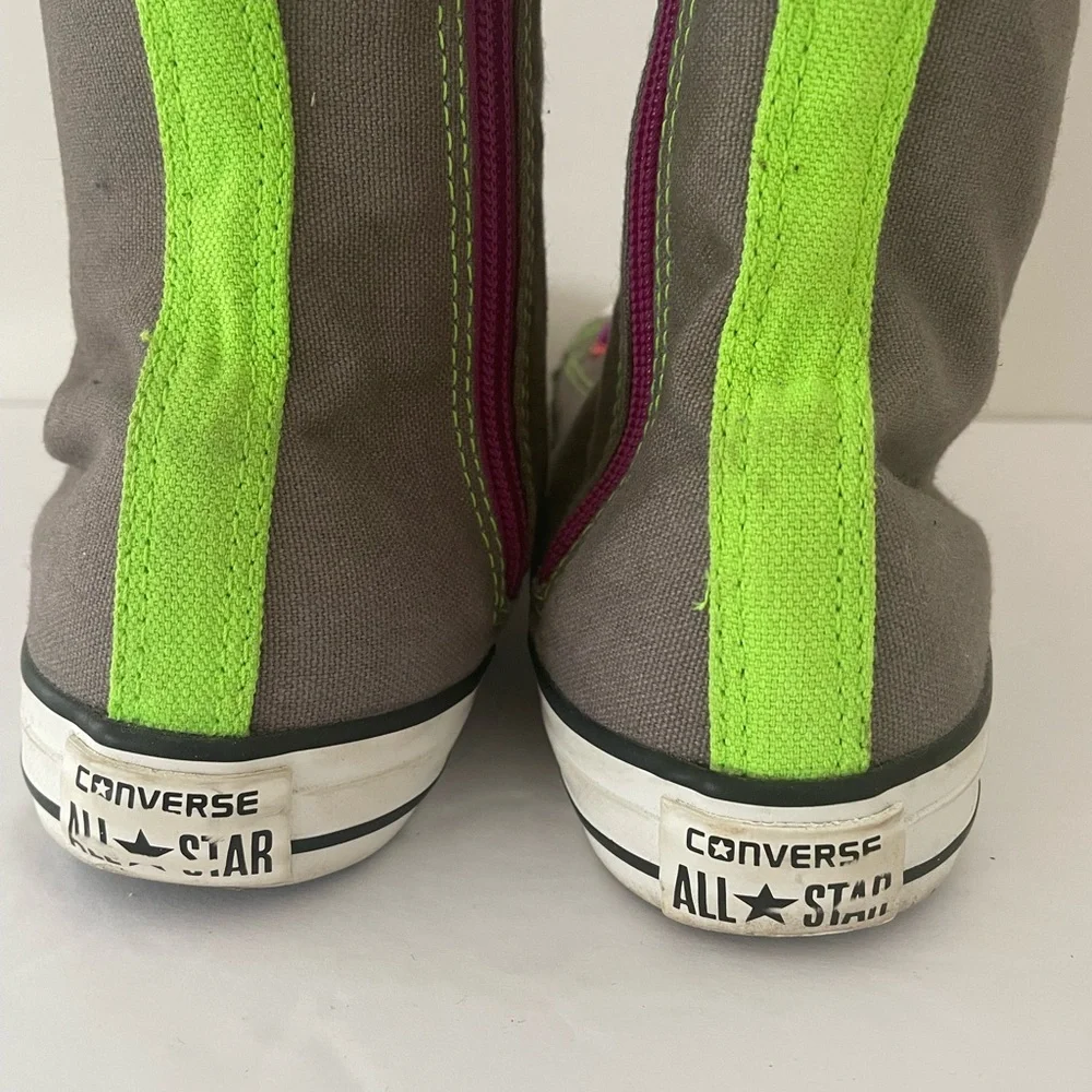 Gray and Green High-Top Sneakers with Purple Laces - Picture 5 of 14